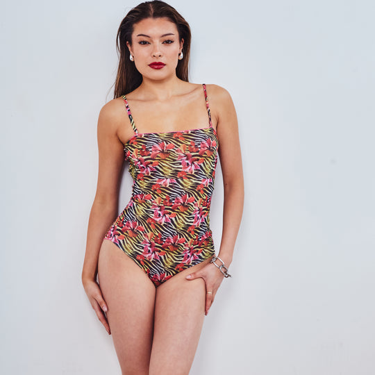 Girl in bandeau with straps smiling