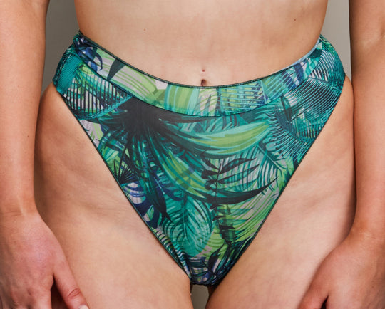 Tan Through Bandeau Set - Tropical Palm Green