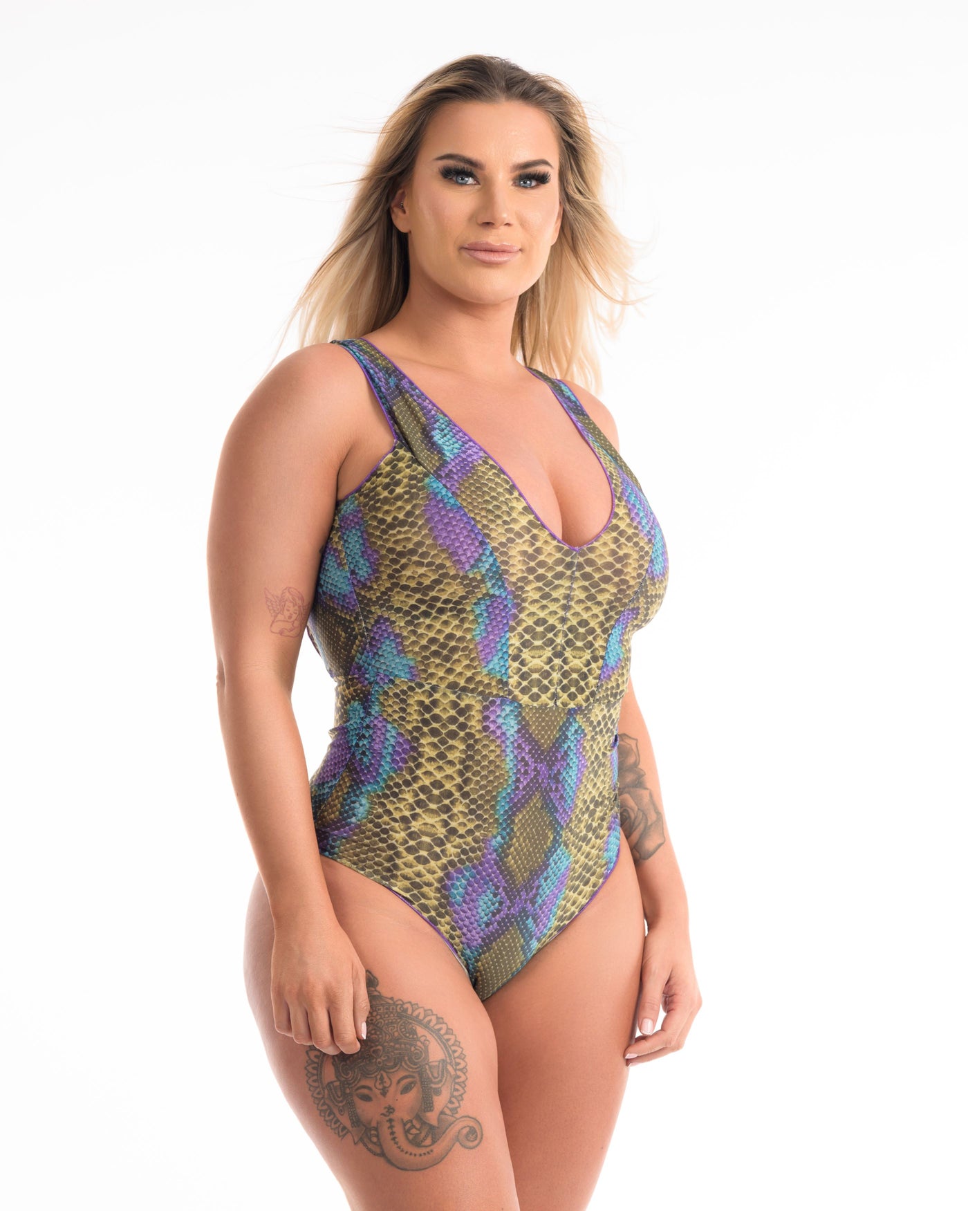 Paula Tan Through Fitted Swimsuit - Tropical Palm Green
