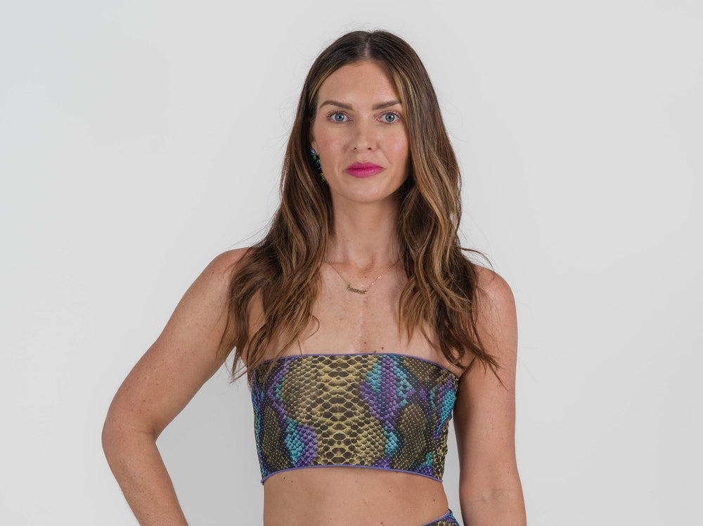 Tan Through Bandeau Bikini Set - Dark Multi