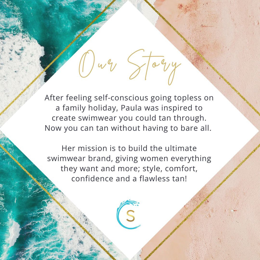 Text outlining the story of SWIMSARA swimwear