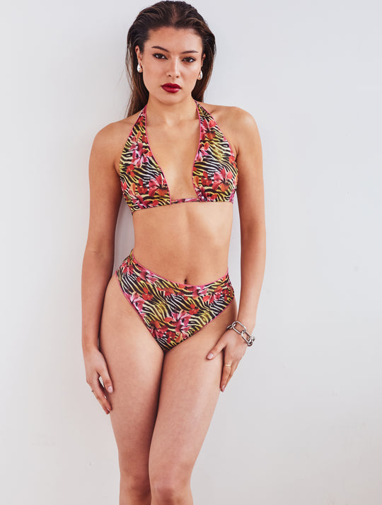 Tan Through Bikini Halter Set - Zebra Blossom