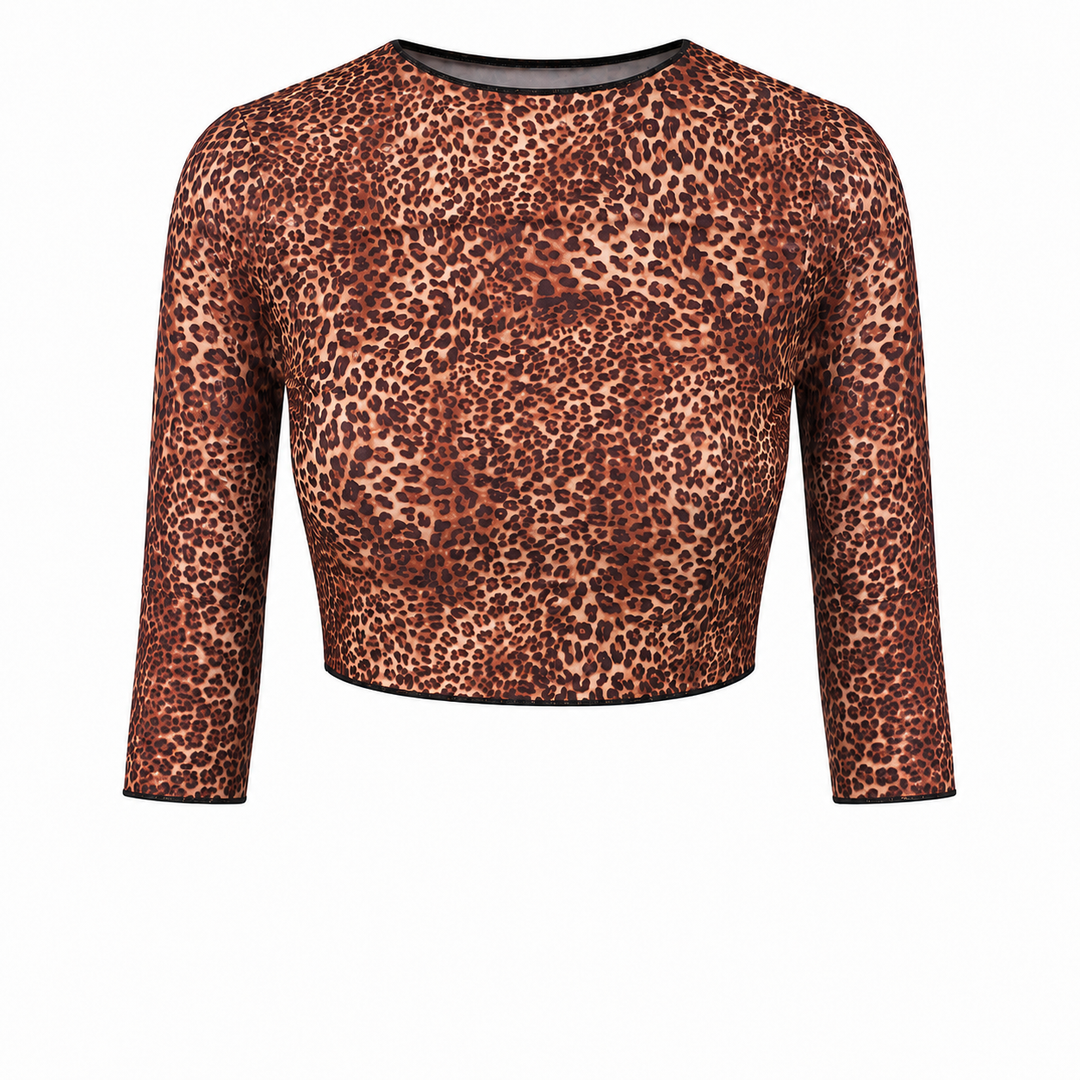 Tan Through Long Sleeve Top - Mini Feline