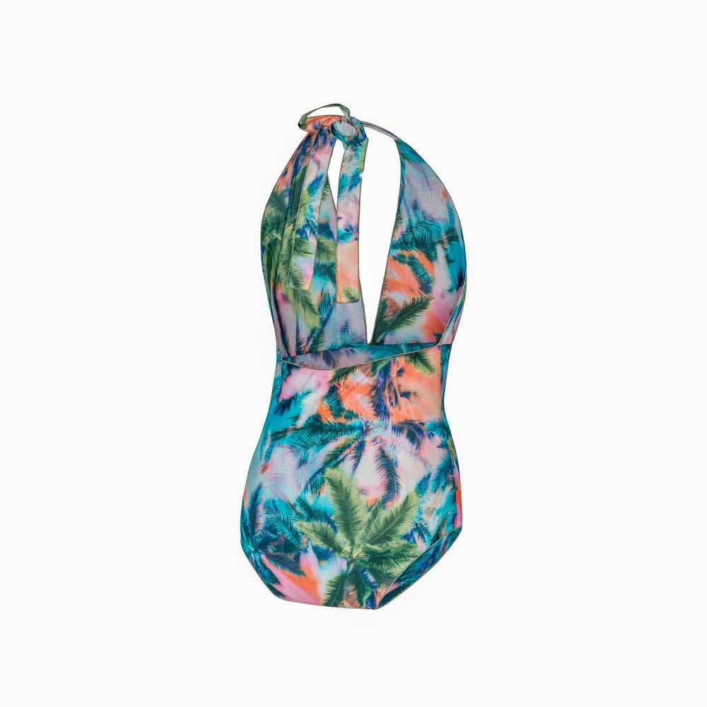 Halter neck Tan Through Swimsuit - Electric Palm