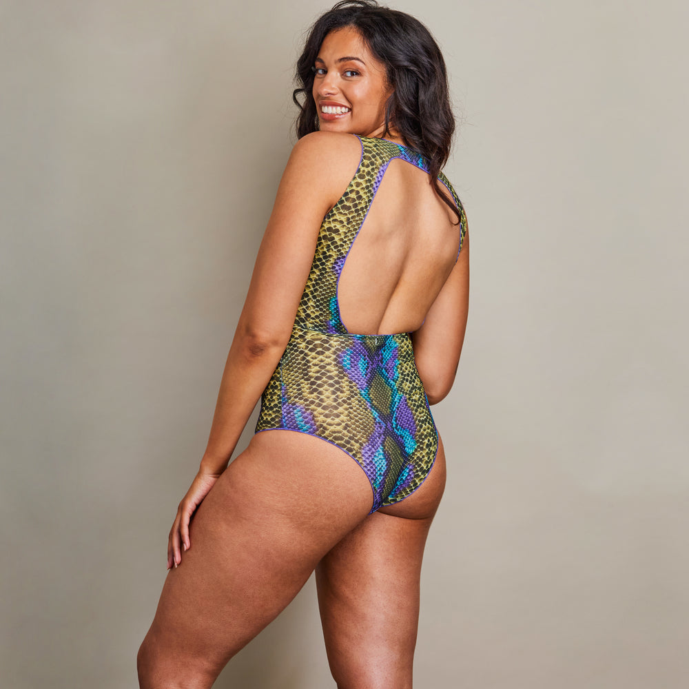 Tan Through Fitted Swimsuit - The Paula in Dark Multi