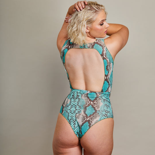 Tan Through Fitted Swimsuit - The Paula in Dark Multi