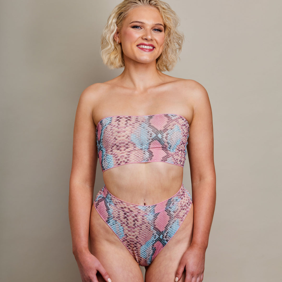 Tan Through High Waisted Bottom - Dark Multi