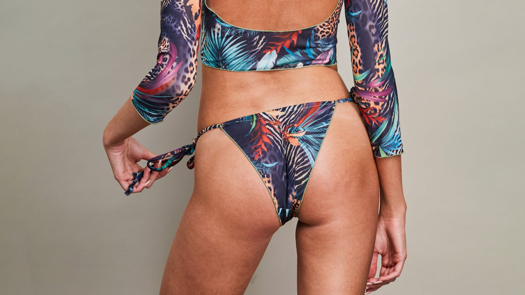 Tan Through Bikini Bottom - Seashell in Tropical Palm Green
