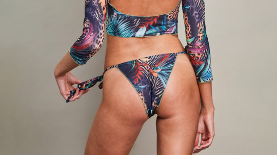 Tan Through Bikini Bottom - Seashell in Tropical Palm Green