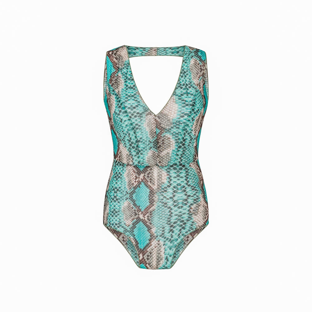 Tan Through Fitted Swimsuit - The Paula in Turquoise