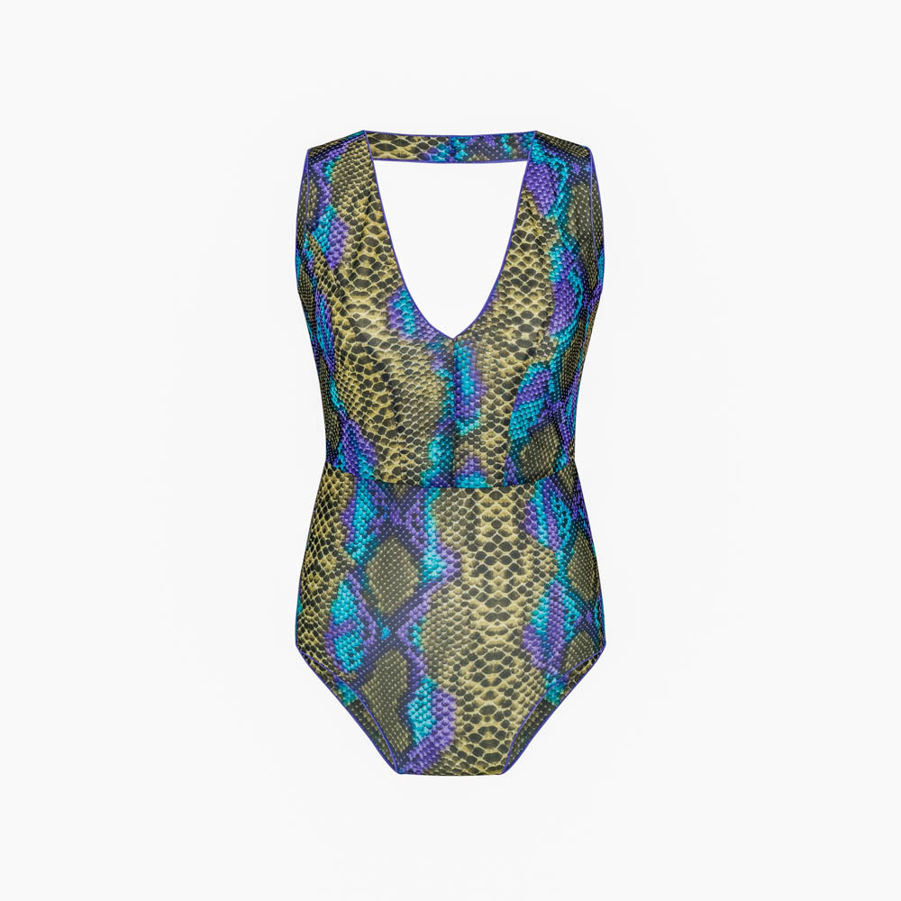 Tan Through Fitted Swimsuit - The Paula in Dark Multi