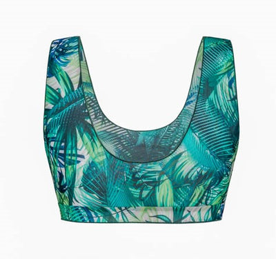 Crop Top Tan Through Bikini - Tropical Palm Green