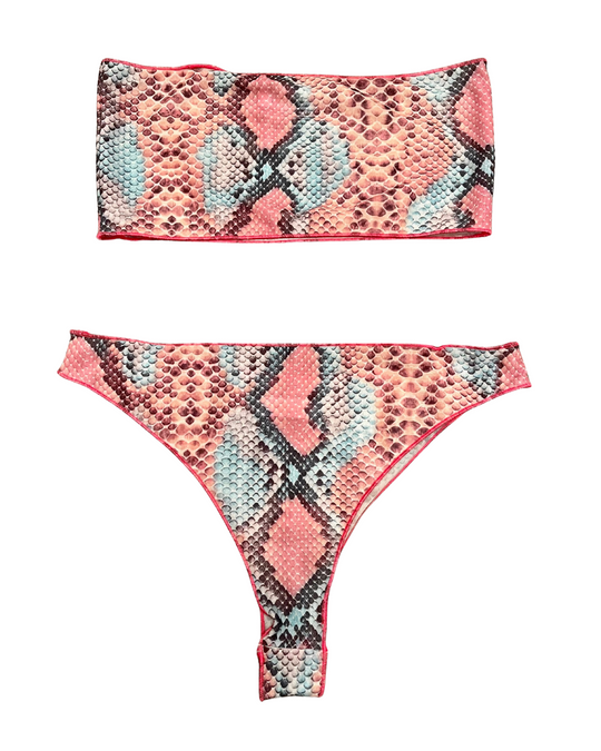 Tan Through  Bandeau Bikini Set - Pink