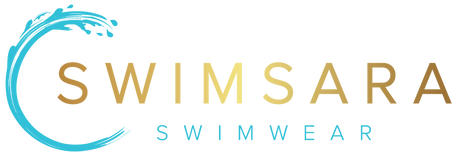 Swimsara Swimwear logo with a blue wave design on a white background
