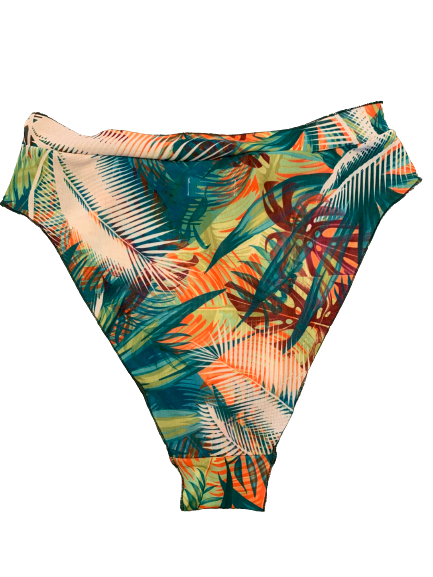 Tan Through Bikini Bottoms High Waisted - Tropical Palm White