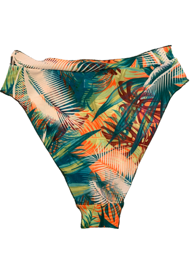 Tan Through Bikini Bottoms High Waisted - Tropical Palm White