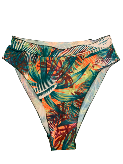Tan Through Bikini Bottoms High Waisted - Tropical Palm White