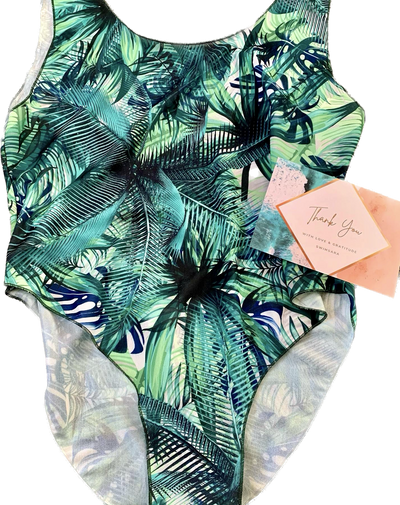 Tan Through Swimsuit - Tropical Palm Green