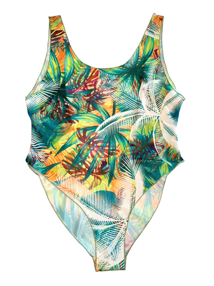 Tan Through Swimsuit - Tropical Palm White