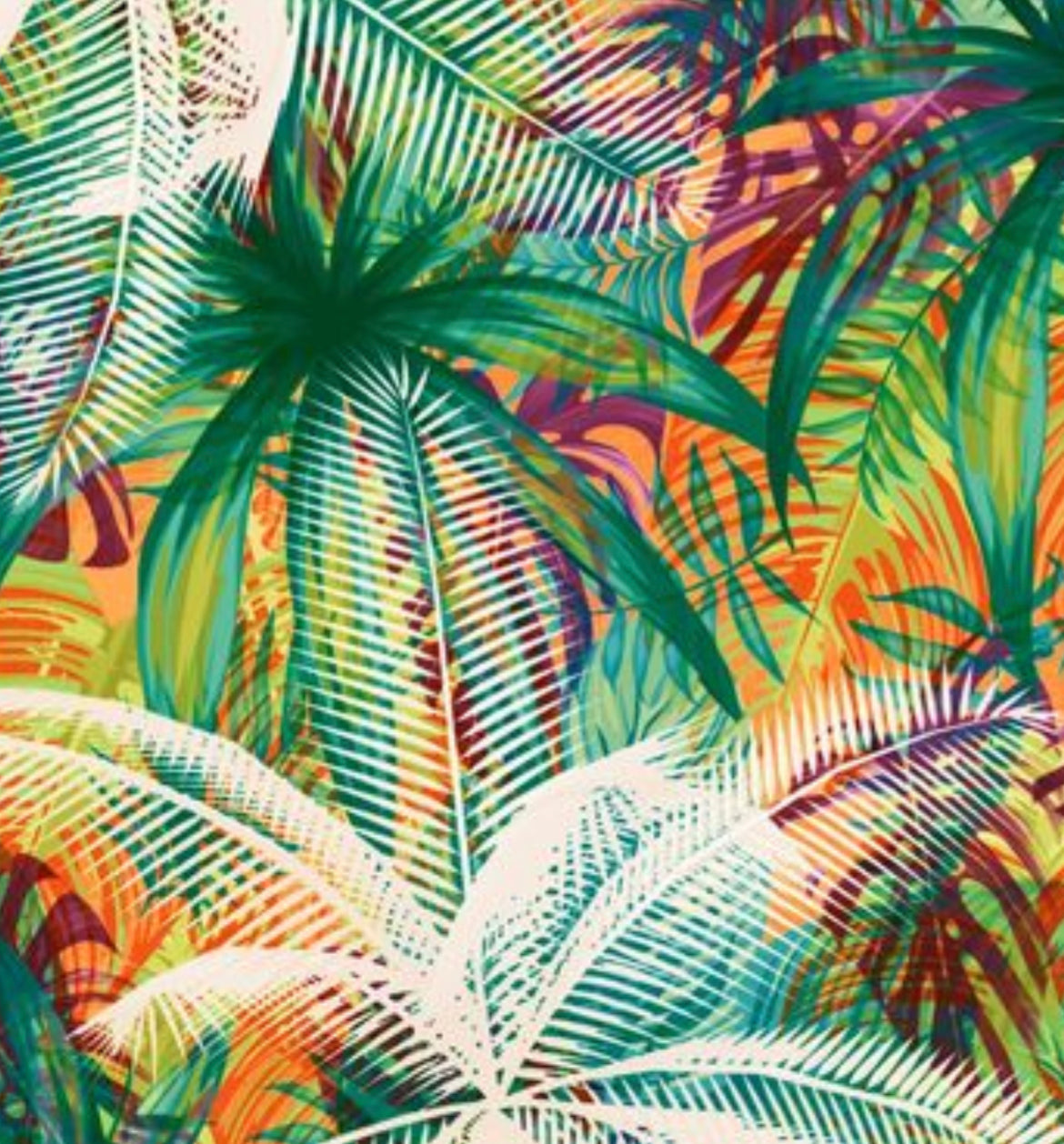 Tan Through Bikini Bottoms High Waisted - Tropical Palm White